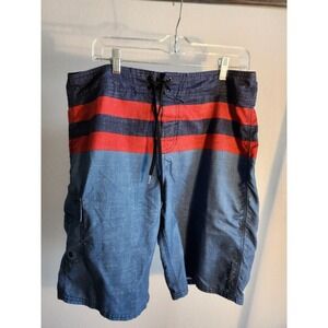 Oneill Mens Board Shorts Blue Red Striped Cargo Pocket Swim Trunks Size 34